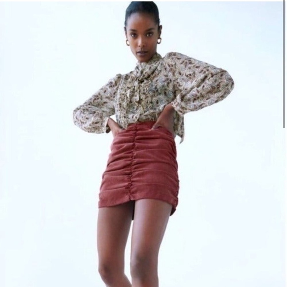 Zara ruched corduroy mini skirt